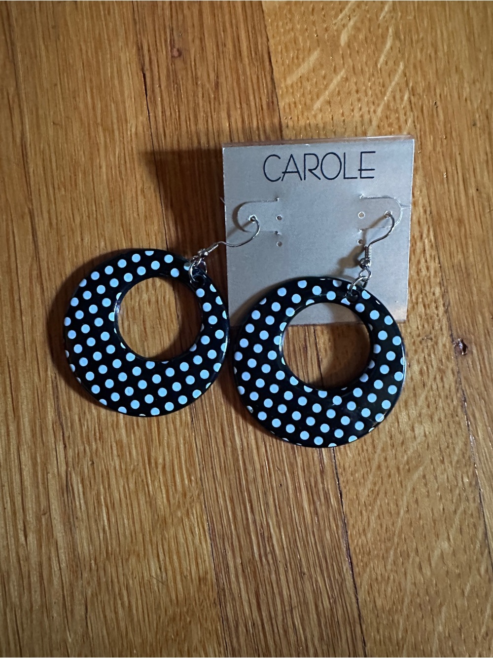 Vtg y2k Carole Nordstrom black and white polka dot earrings, NWT